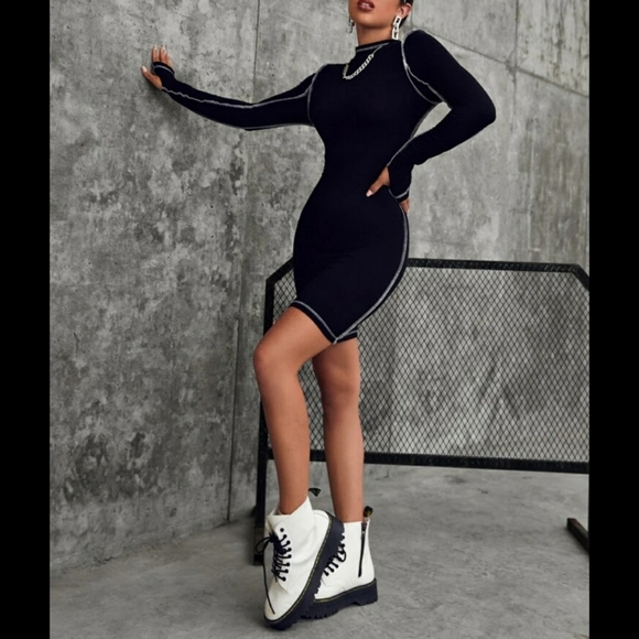 Mock Neck Bodycon Long Sleeves Dress - Picture 2 of 7